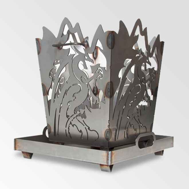 Feuerkorb „Drachenmotiv“ mit Aschewanne